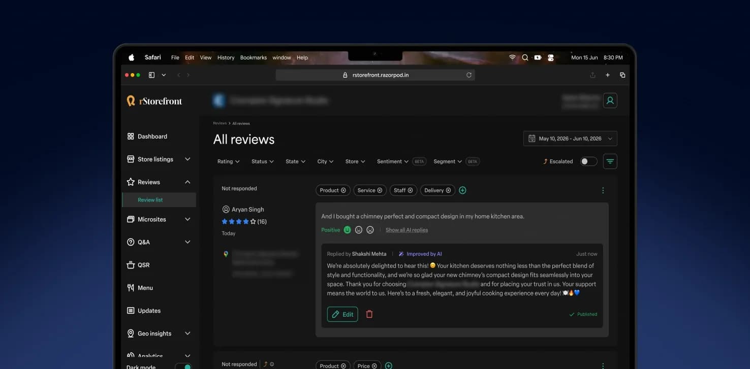 Review list - All reviews (Dark theme)