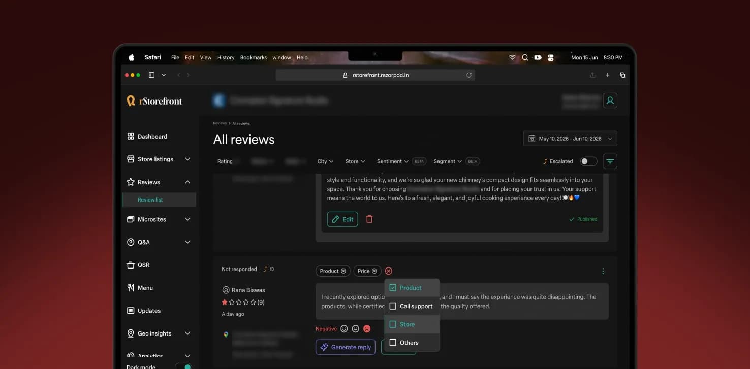 Review list - All reviews add segments (Dark theme)